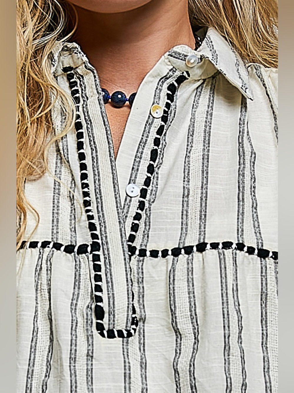 POL Striped Ruffle Collared Sleeveless Cotton Top - Picture 2 of 7